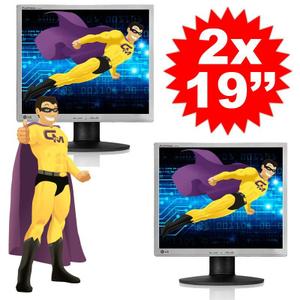 Lot DUAL SCREEN 2 Ecrans Plats PC 19", LG L1942PE LCD 1280x1024 5:4 VGA VESA DVI-D