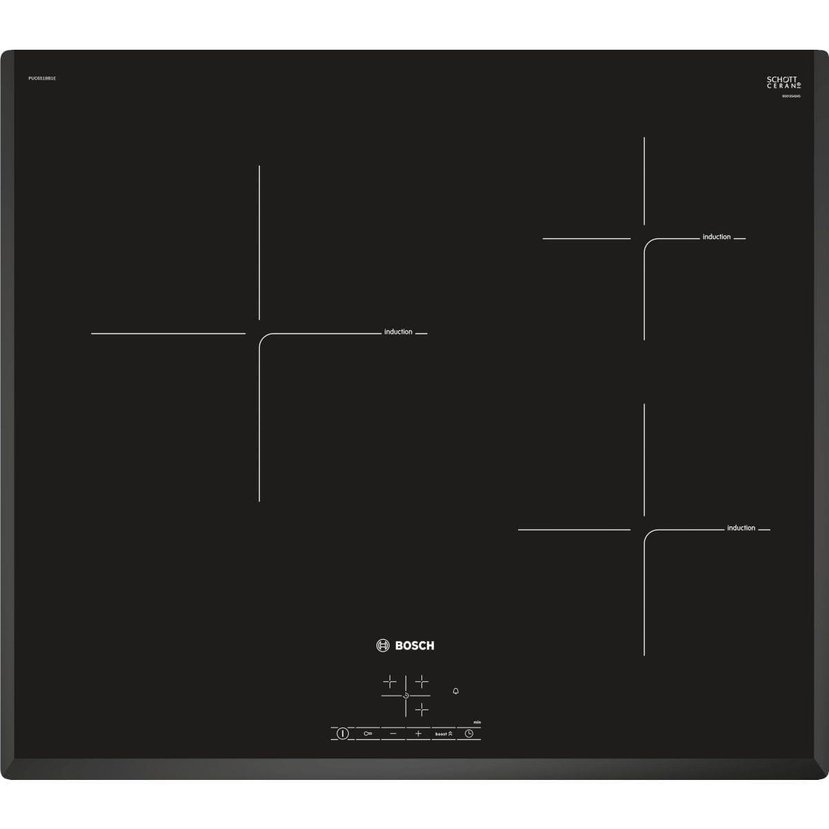 Plaque induction Bosch Table de cuisson à induction 60cm 3 feux 4600w noir - bosch - puc651bb1e