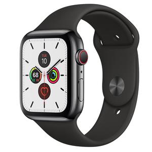 Apple Watch (Series 5) 2019 GPS + Cellular 44 mm - Acier inoxydable Noir sid&eacute;ral - Bracelet sport Noir