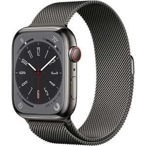 Apple Watch Series 8 (2022) GPS + Cellular 45 mm - Acier inoxydable Graphite - Bracelet milanais Noir