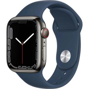 Apple watch series 7 gps + cellular 41mm acier inoxydable graphite bracelet sport bleu