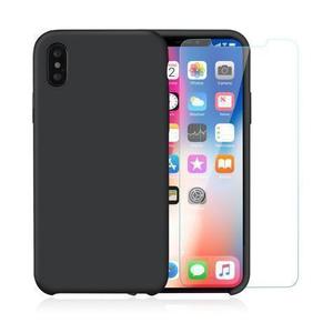 Pack Coque iPhone X / iPhone XS en Silicone Noir + Verre Trempé