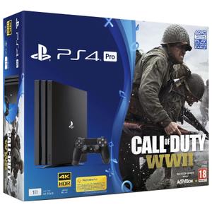 Wohnzimmer-Konsole Sony PlayStation 4 Pro 1 TB + Controller + Call of Duty WWII - Schwarz
