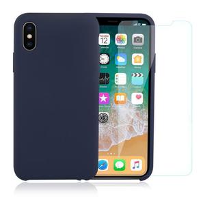 Pack iPhone X / iPhone XS Silikon Hülle Nachtblau + gehärtetes Glas