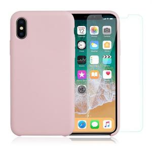 Pack iPhone X / iPhone XS Silikon Hülle Hellrosa + gehärtetes Glas