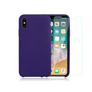 Pack Coque iPhone X / iPhone XS en Silicone Violet + Verre Trempé