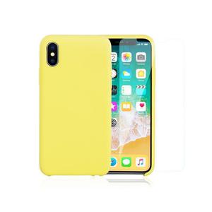 Pack iPhone X / iPhone XS Silikon hülle gelb + gehärtetes glas