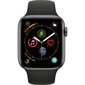 Apple Watch (Series 4) September 2018 44 mm - Rostfreier Stahl Space Grau - Armband Lederarmband mit Schlaufe Schwarz