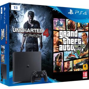 Console Sony Playstation 4 Slim 1To + Uncharted 4 : A Thief's End + Grand Theft Auto V - Noir