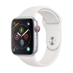Apple Watch (Series 4) Septembre 2018 44 mm - Acier inoxydable Argent - Bracelet Sport Blanc