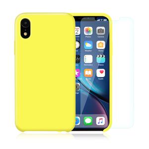 Pack iPhone XR Silikon Hülle Gelb + gehärtetes Glas