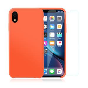 Pack iPhone XR Silikon Hülle Nektarine + gehärtetes Glas