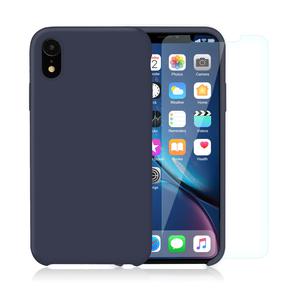 Pack iPhone XR Silikon Hülle Nachtblau + gehärtetes Glas