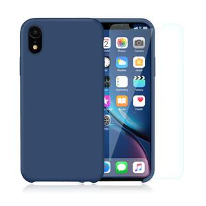 Pack iPhone XR Silikon Hülle Kobaltblau + gehärtetes Glas