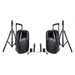 Lot de 2 enceintes autonomes batterie 1400W 12" TRANSIT12-VHF-BT USB/SD/BT avec les pieds