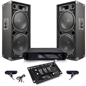 Pack Sono Enceintes 4000W MAX215 + SkyTec STM-2300 Table de mixage 2 canaux USB/MP3 + Ampli AX3000