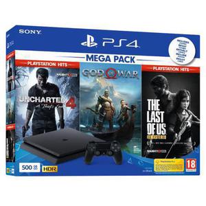 Gameconsole PlayStation 4 Slim 500GB + Uncharted 4 - The Last of Us remastered - Gof Of War - Zwart