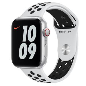 Apple Watch Series SE 1 (2020) GPS + Cellular 44 mm - Aluminium Argent - Bracelet sport Nike Blanc/Noir