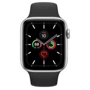 Apple Watch (Series 4) Syyskuu 2018 44 mm - Ruostumaton teräs Hopea - Armband Sport loop Musta