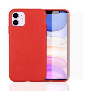 Pack Coque Compostable iPhone 11 Rouge, fabriquée à partir de plantes + 2 Verres Trempés