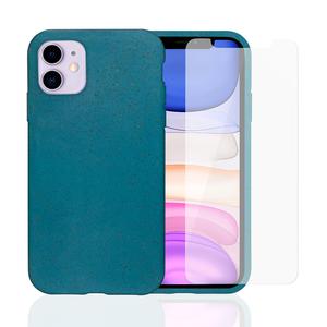 Pack Coque Compostable iPhone 11 Bleu Canard, fabriquée à partir de plantes + 2 Verres Trempés