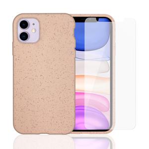 Pack Coque Compostable iPhone 11 Rose Pâle, fabriquée à partir de plantes + 2 Verres Trempés