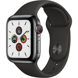 Apple Watch (Series 5) Syyskuu 2019 40 mm - Ruostumaton teräs Musta - Armband Sport loop Musta